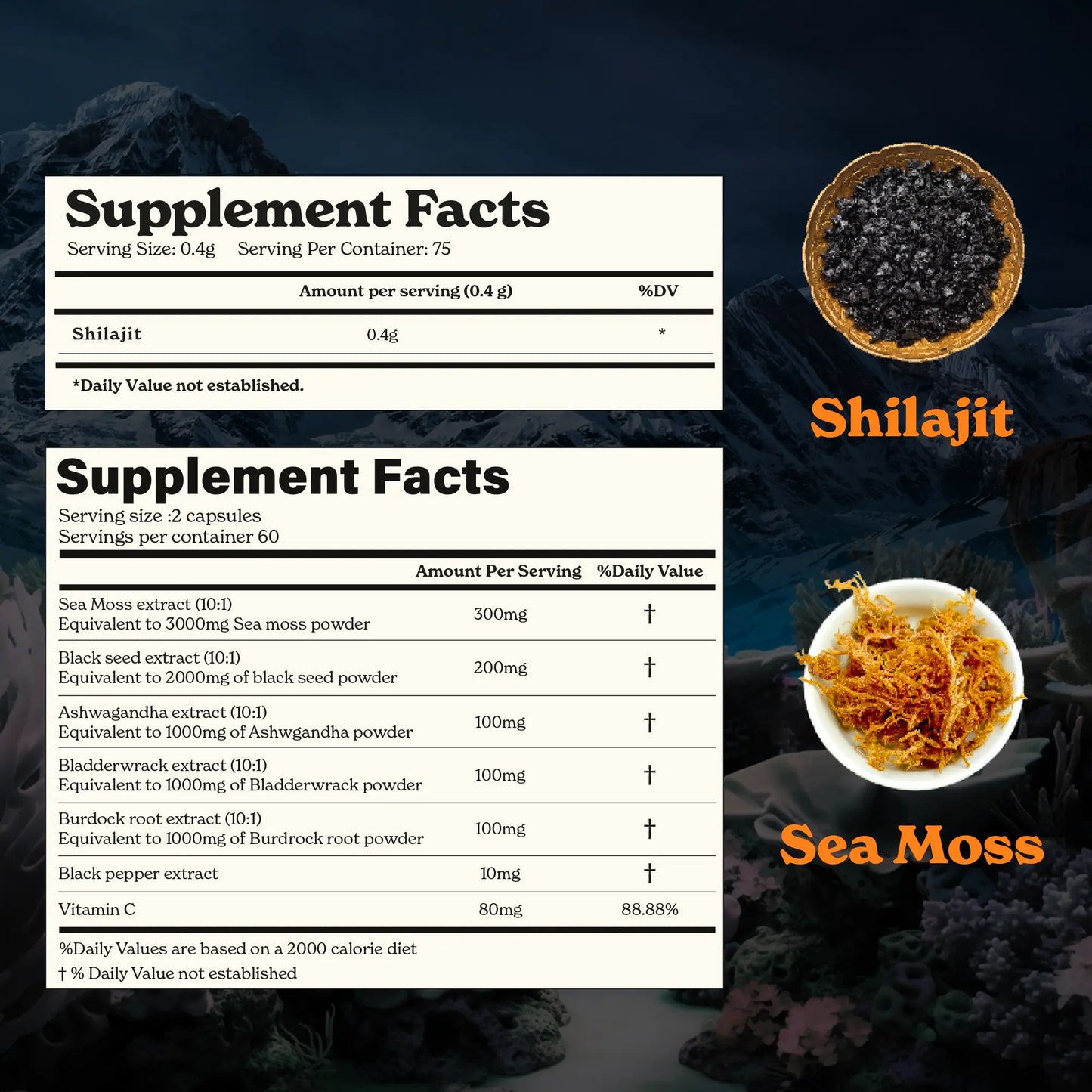 Himalayan Shilajit Sea Moss, Ashwagandha, Black Pepper