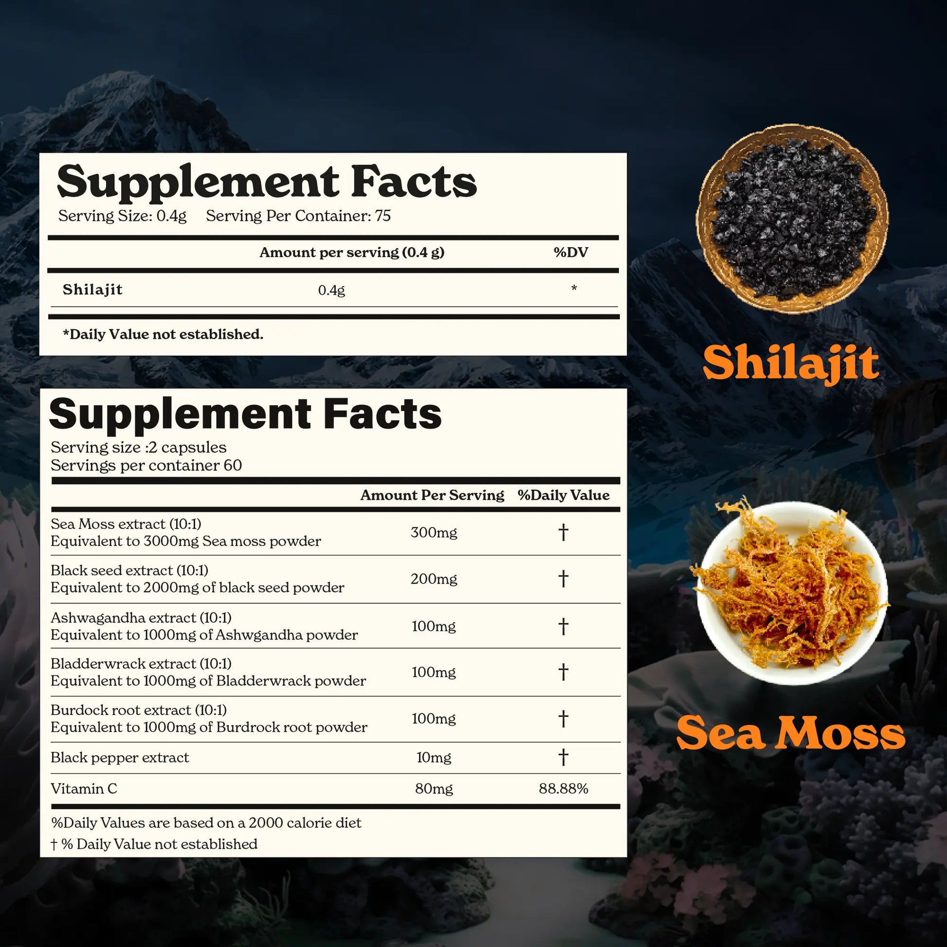 Himalayan Shilajit Sea Moss, Ashwagandha, Black Pepper
